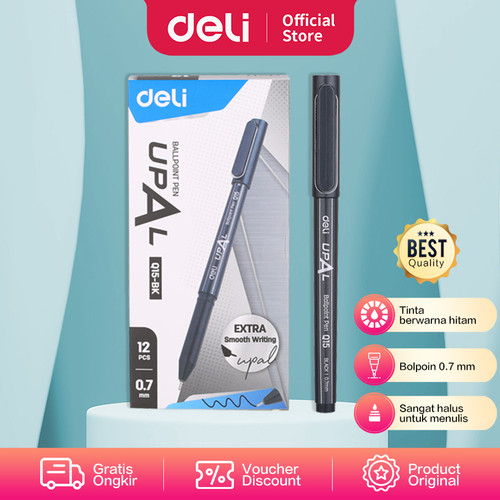 [EZO.7002106] Deli Ballpoint Pen / Pulpen 0.7mm Mini Tip Tinta Hitam Isi 12/box EQ15