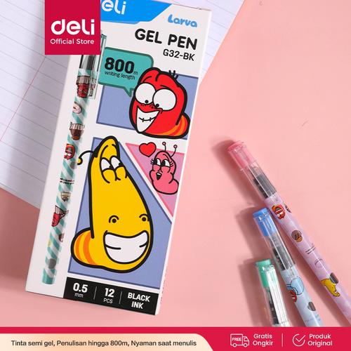 [EZO.7002107] Deli School Gel Pen / Pulpen Gel Kartun Larva 0.5mm Isi 12pcs/box EG32
