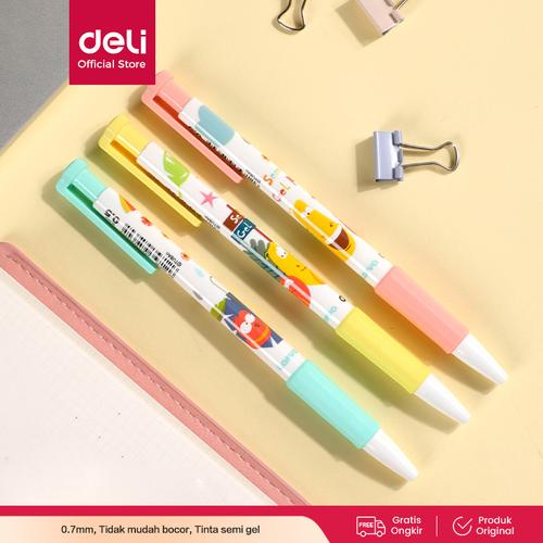 [EZO.7002109] Deli Semi Gel Pen / Pulpen Gel Kartun Larva 0.5mm Isi 12pcs/box EQ26