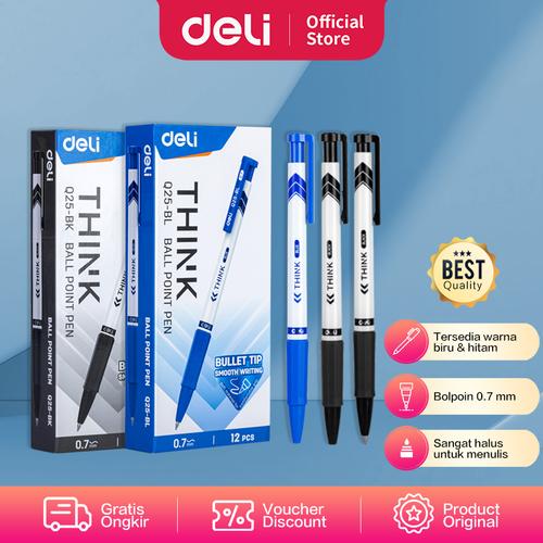 [EZO.7002110] Deli Ballpoint Pen Pulpen Retracable 0.7mm Isi 12pcs/box EQ25