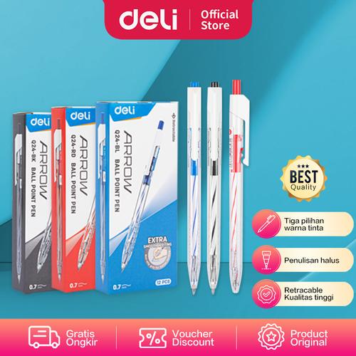 [EZO.7000772] Deli Ballpoint Pen Pulpen Retracable 0.7mm Isi 12 pcs/box EQ24