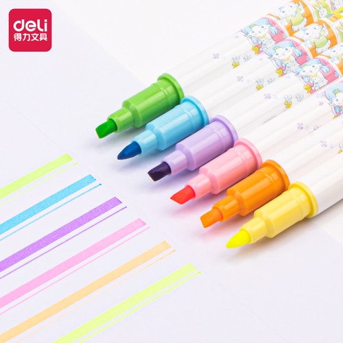 [EZO.7002190] Deli Highlighter / Penanda Dual Tip Berisi 6 Warna Design Lucu S151