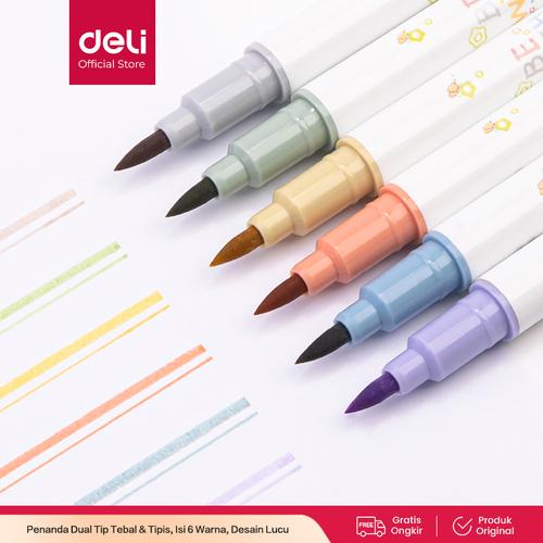 [EZO.7002190] Deli Highlighter / Penanda Dual Tip Berisi 6 Warna Design Lucu S151