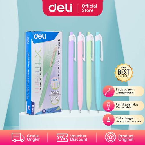[EZO.7002111] Deli Ballpoint Pen Pulpen 0.7mm Biru Retracable Isi12pcs/box EQ03330