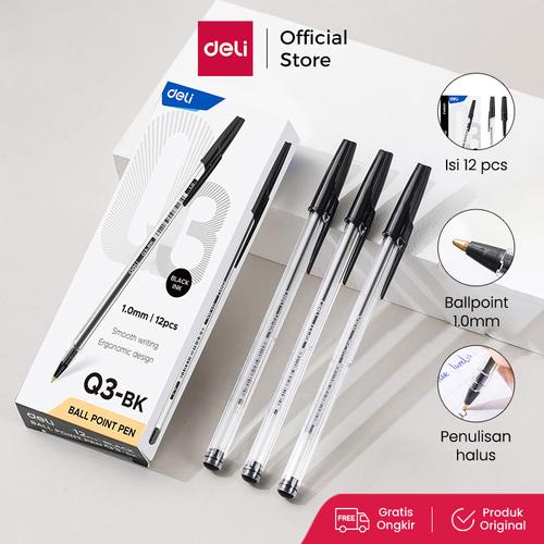 [EZO.7000813] Deli Ballpoint Pen / Pulpen Bolpoin 1mm Isi 12pcs Penulisan Halus EQ3