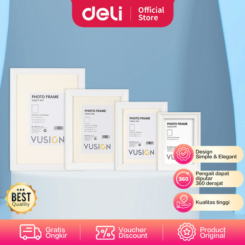 [EZO.7002115] Deli Vusign Photo Frame / Bingkai Foto Pigura Putih Ujung Tebal VS65X