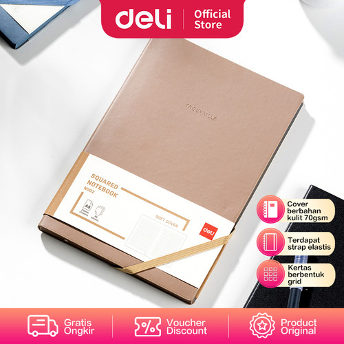 [EZO.7002192] Deli Squared Notebook / Buku Catatan Kotak-Kotak A5 Cover Kulit EN00X
