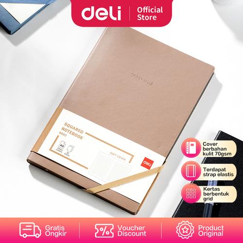 [EZO.7002192] Deli Squared Notebook / Buku Catatan Kotak-Kotak A5 Cover Kulit EN00X