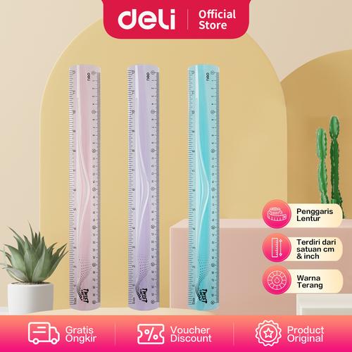 [EZO.7000817] Deli Ultra Flexible Ruler / Penggaris Lentur 20/30cm Warna Terang EH2X