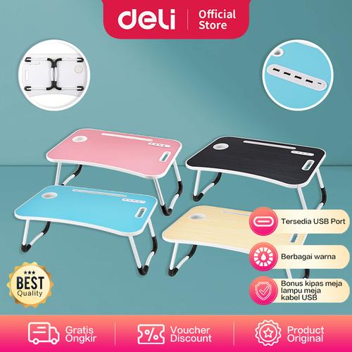 [EZO.7000780] Deli Vusign Folding Table Meja Belajar Laptop Lipat w/ USB Port VS86X