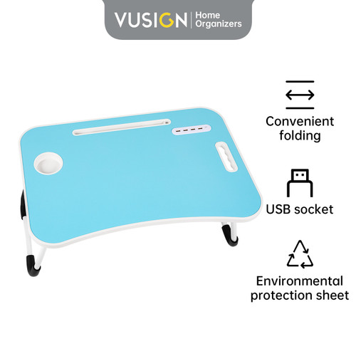 [EZO.7000780] Deli Vusign Folding Table Meja Belajar Laptop Lipat w/ USB Port VS86X