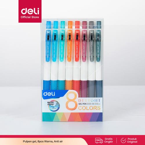 [EZO.7000819] Deli Color Gel Pen / Pulpen Gel Warna Isi 8pcs 0.5mm Anti Air EG120-08