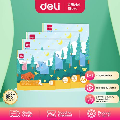 [EZO.7000782] Deli Origami Paper / Kertas Lipat Origami 100pcs 10Warna 83631-83634