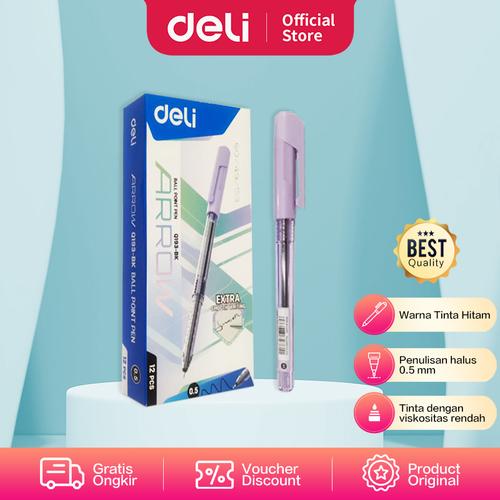[EZO.7002120] Deli Ballpoint Pen / Pulpen 0.5mm Tinta Hitam Isi 12pcs/box CQ193