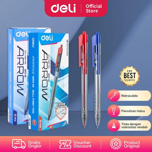 [EZO.7000786] Deli Ballpoint Pen Retracable/Pulpen Cetek 0.7mm Isi 12pcs/box EQ013X0
