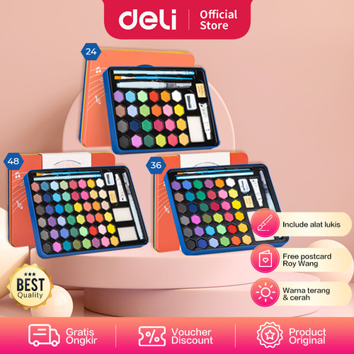 [EZO.7000791] Deli Solid Watercolor Paint / Set Cat Air Padat Warna Terang 73936-X