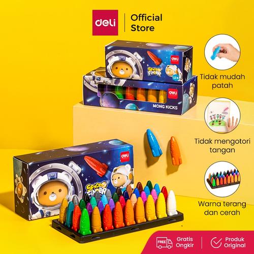 [EZO.7000793] Deli Oil Pastel / Crayon Anak Bentuk Rocket Space Finder+Sticker 72109