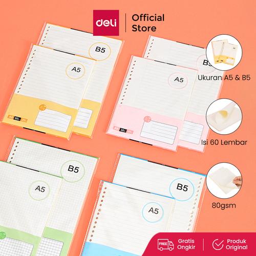 [EZO.7000796] Deli Notebook Refill / Kertas Isi Ulang Binder A5 isi 60lembar NA560-1