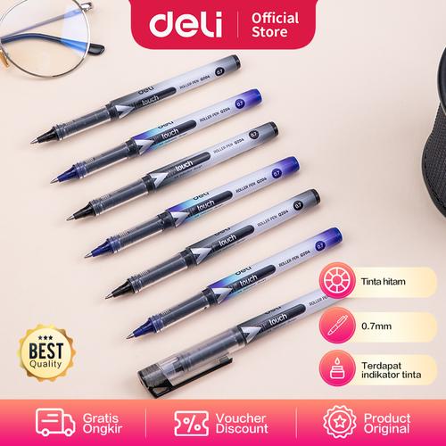 [EZO.7002145] Deli Roller Pen / Pulpen Roller Hitam 0.7mm Tidak Beracun EQ20420