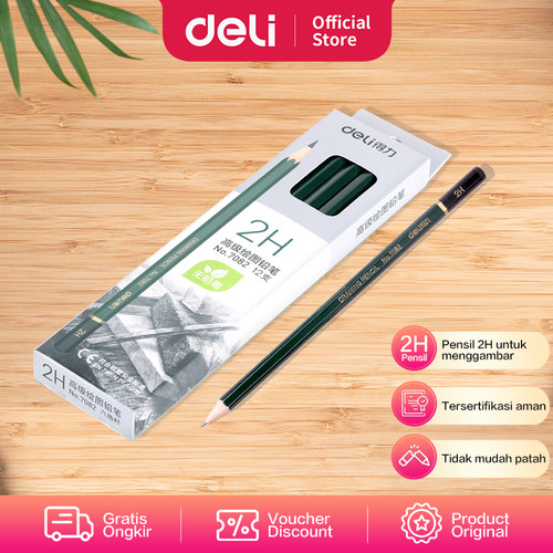[EZO.7002146] Deli 2H Drawing Pencil / Pensil gambar 2H 12pcs Tidak Mudah Patah 7082