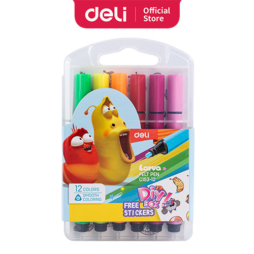 [EZO.7000837] Deli Larva Felt Pen/Spidol Warna 12/24C Mudah Dicuci Warna Cerah EC153