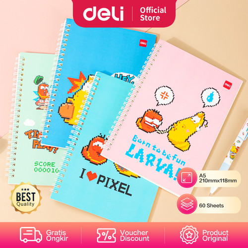 [EZO.7002219] Deli Larva Spiral Notebook/Buku Softcover SpiralA5 60Hlmn 70gsm ELA560