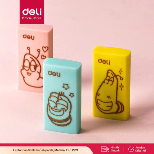[EZO.7000839] Deli Larva School Eraser/ Penghapus Pensil Eco PVC Isi 3pcs/pack EH305