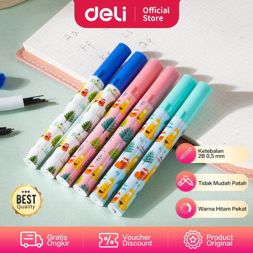 [EZO.7002224] Deli Larva Mechanical Pencil Leads / Isi Ulang Mekanik 0.5mm 2B E7008