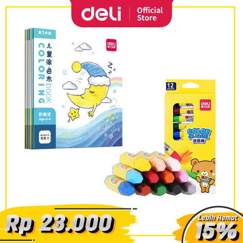 [EZO.7002277] Deli Set Mewarnai Untuk Anak-anak - Buku Mewarnai + Krayon 12/18 Warna