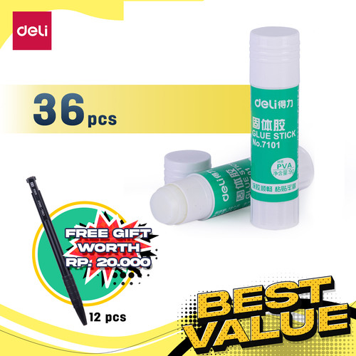[EZO.7002234] Deli Combo ATK Ekonomis 36pcs Lem Glue Stick Gratis 1Box Pulpen 7101z