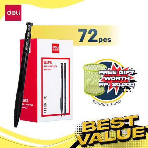 [EZO.7002236] Deli Combo ATK Ekonomis 48/72 pcs Pulpen 0.5 mm Gratis Tempat Pulpen