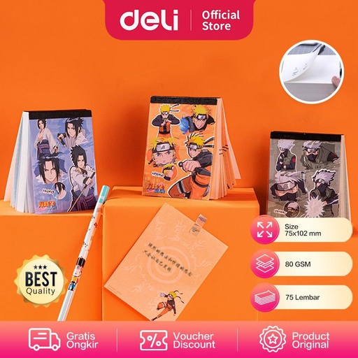 [EZO.7002246] Deli Sticky Pad / Mini Notes 75 Lembar Design Naruto Kertas 80g 21758