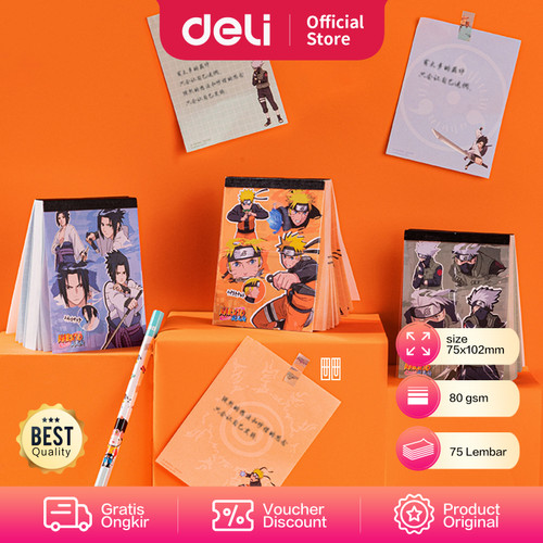 [EZO.7002246] Deli Sticky Pad / Mini Notes 75 Lembar Design Naruto Kertas 80g 21758