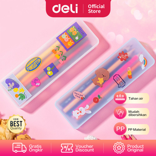 [EZO.7002265] Deli Pencil Pouch / Kotak Pensil Transparant Lucu DIY Sticker 71005