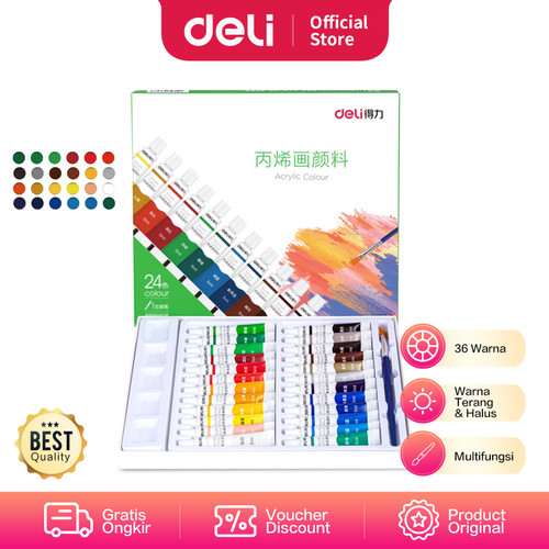 [EZO.7000865] Deli Acrylic Paint/Cat Akrilik Anak 24/36C Dapat Ditulis Di Kain 7391X