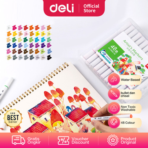 [EZO.7002274] Deli Watercolor Marker / Spidol 12/24/36/48/60 Ujung Tip Ganda 70810