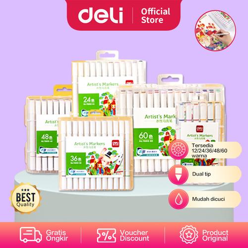 [EZO.7002274] Deli Watercolor Marker / Spidol 12/24/36/48/60 Ujung Tip Ganda 70810