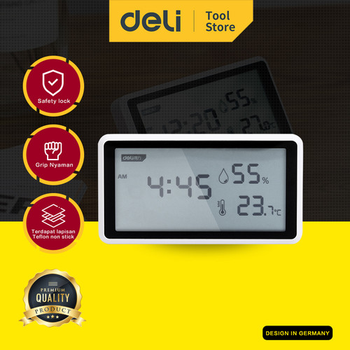 [EZO.7000901] Deli LCD Detectors / Jam Meja LCD Digital Dengan Tampilan Suhu DL33600