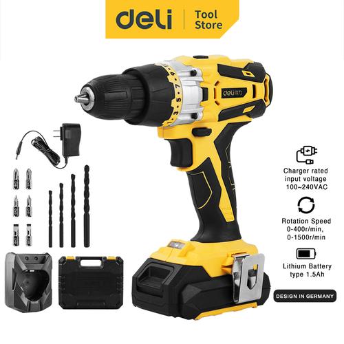 [EZO.7002311] Deli Cordless Screwdriver / Mesin Bor 16V Tanpa Kabel 2 Baterai DL6263