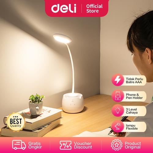 [EZO.7002324] Deli Desk Lamp / Lampu Belajar Bisa Jadi Tempat Pulpen Adjustable 432X