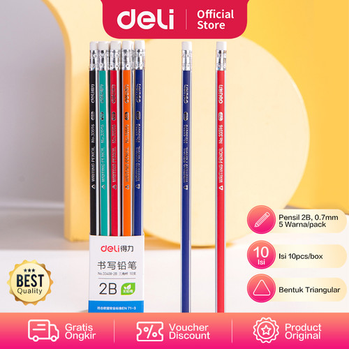 [EZO.7000932] Deli Graphite Pencil / Pensil Kayu 2B Isi 10pcs Dengan Penghapus 33408