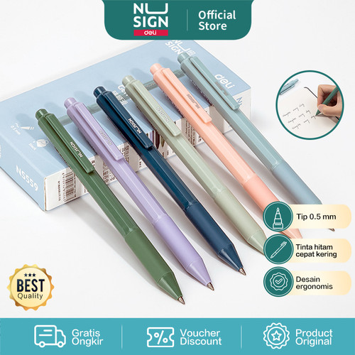 [EZO.7000934] Deli Nusign Gel Pen/Gel Pen Cetek 0.5mm Tinta Hitam Warna Pastel NS559