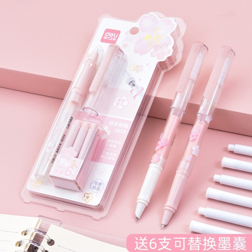 [EZO.7002336] Deli Roller Pen / Pulpen Roller Dengan Refill 6pcs Gambar Sakura A938