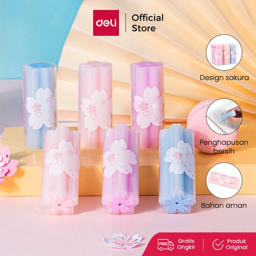 [EZO.7000937] Deli Eraser/Penghapus PVC Bentuk Bunga Sakura Penghapusan Bersih 71136