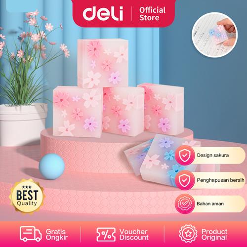 [EZO.7000938] Deli Eraser / Penghapus Eco PVC Gambar Bunga Sakura 2 Warna 71135