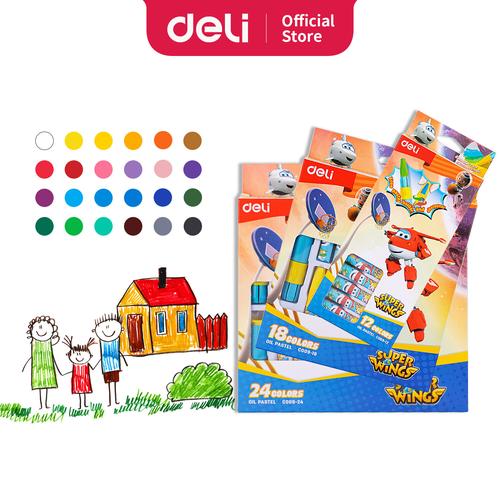 [EZO.7000940] Deli Oil Pastel / Krayon 12 18 24 Warna Dengan Rautan & Pegangan EC009
