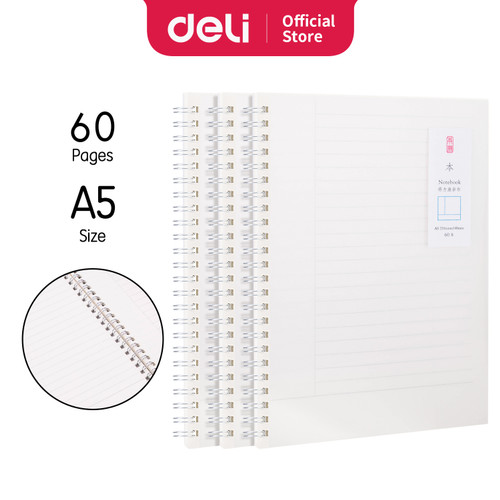 [EZO.7000942] Deli Spiral Notebook / Buku Spiral Cover PP Transparant A5 60L LPA560