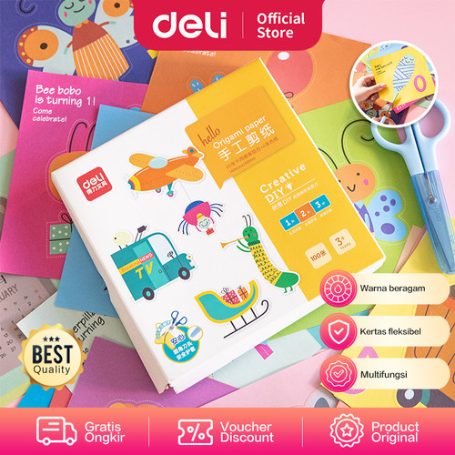 [EZO.7002340] Deli Paper Craft / Origami Kertas Lipat Bercorak + Gunting 74802 83608