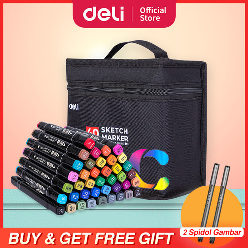 [EZO.7000960] Deli Sketch Marker / Spidol Mewarnai Dual Tip Cepat Kering E70806