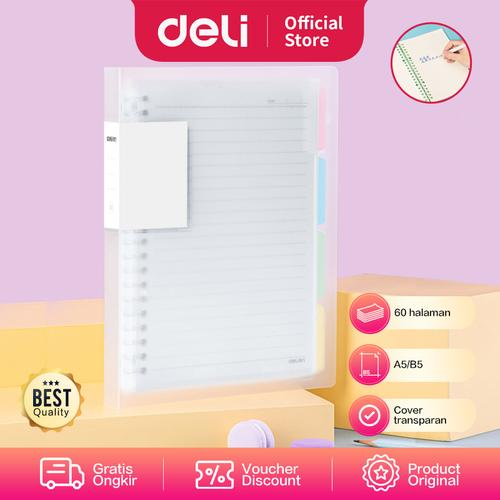 [EZO.7000962] Deli Loose Leaf / Binder Clip Notebook 60Lmbr A5/B5 Transparan QHX560